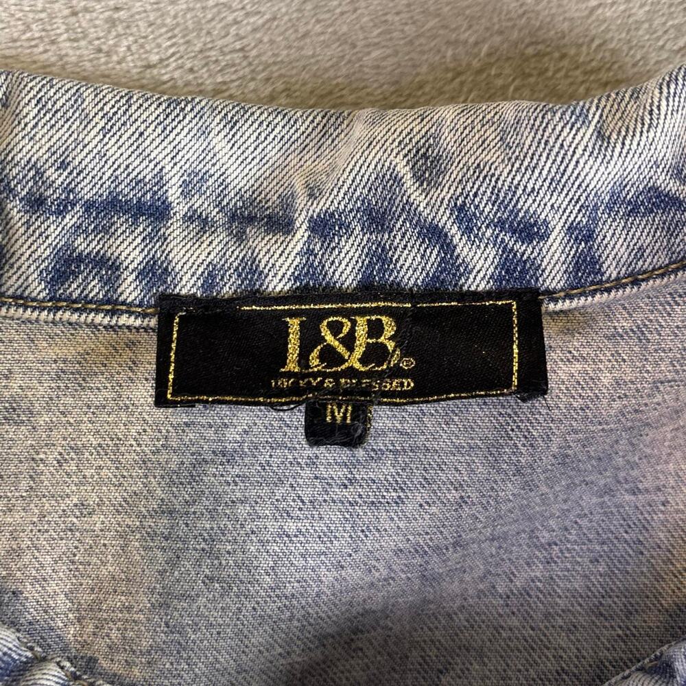 I&B Distressed Denim Jacket Womens Medium Light Wash Cropped Frayed Grunge - Picture 3 of 6